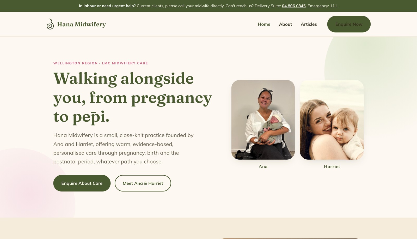 Hana Midwifery homepage design