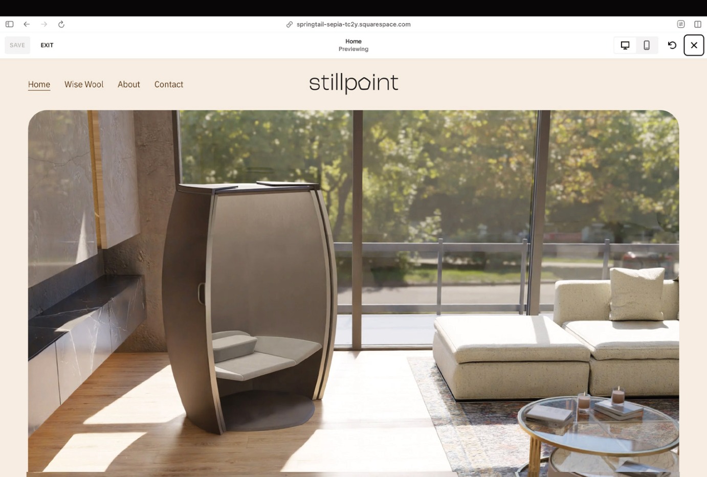 Stillpoint homepage previewed in browser