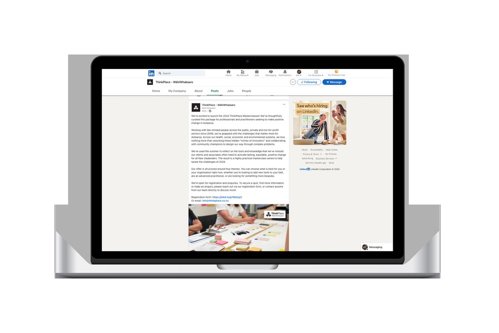 LinkedIn launch post announcing the ThinkPlace Masterclasses